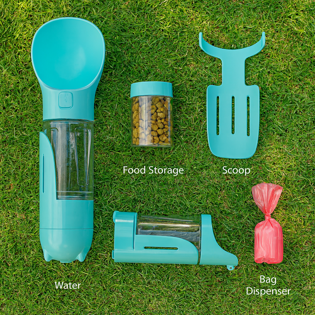 Vodapet 4-in-1 Travel Bottle → Water, Food, Poop Bags
