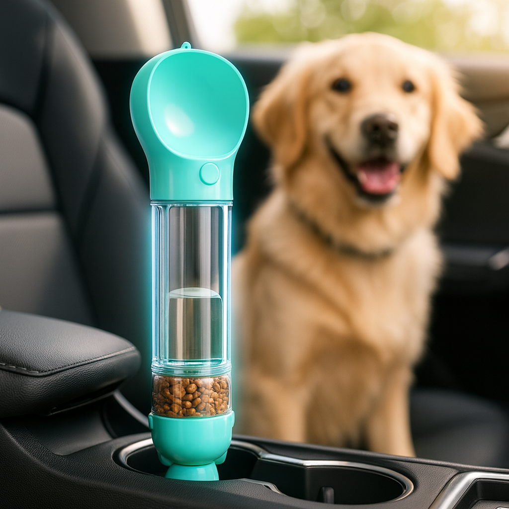Vodapet 4-in-1 Travel Bottle → Water, Food, Poop Bags