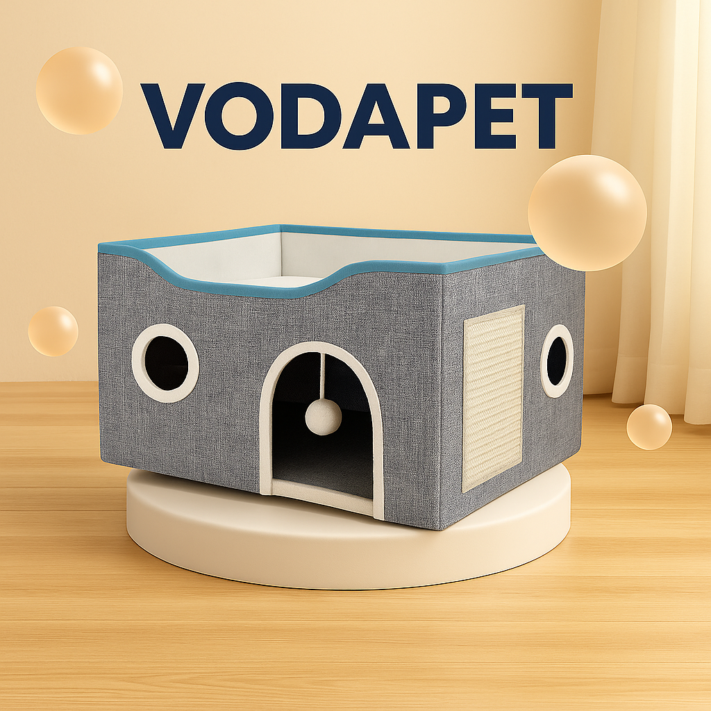 Vodapet Foldable Cat House with Fluffy Ball