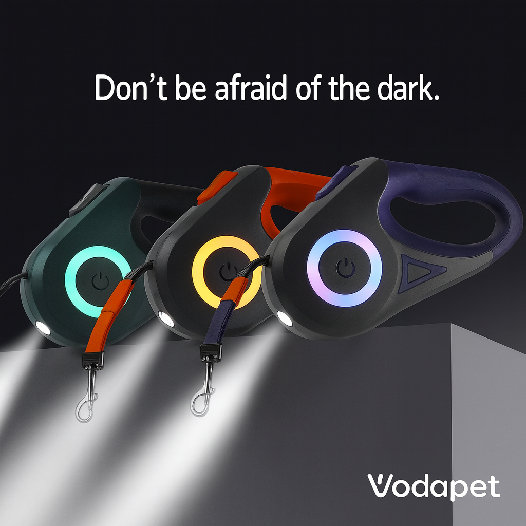 Vodapet LED Retractable Leash with Flashlight – 3m/5m for Small to Large Dogs & Cats