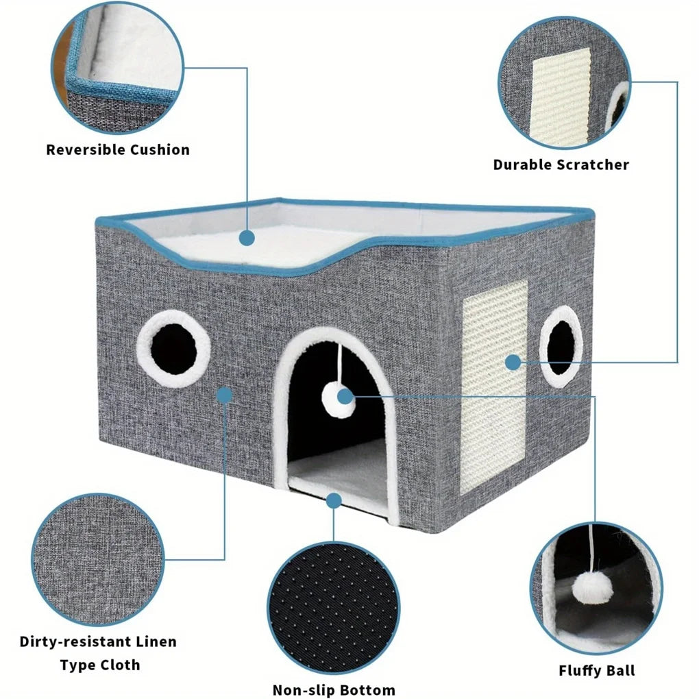 Vodapet Foldable Cat House with Fluffy Ball