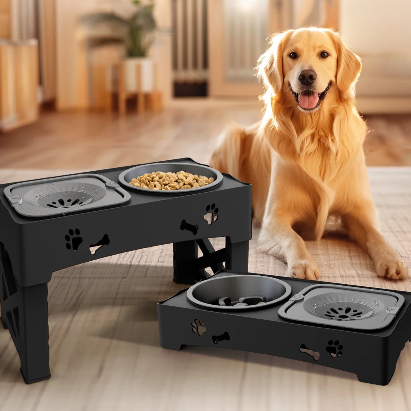 Vodapet 3-in-1 Adjustable Double Slow Pet Feeder