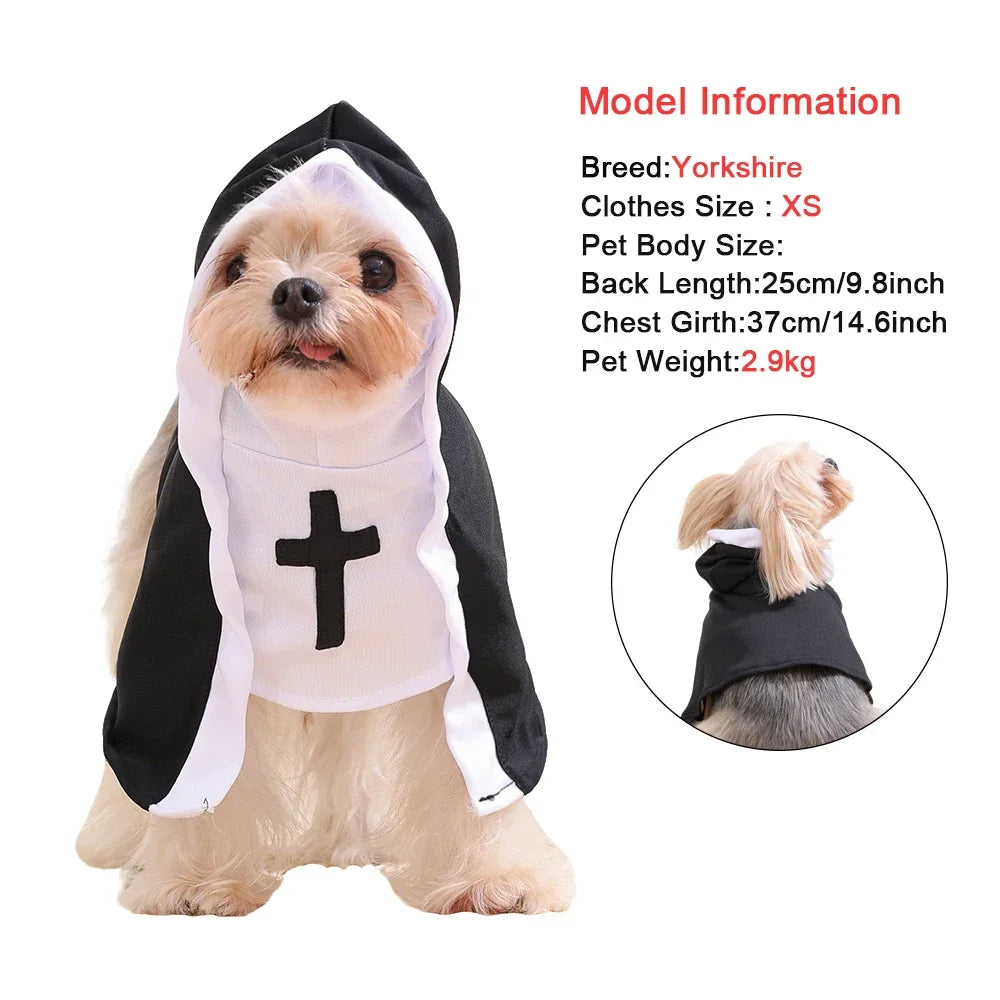 Vodapet Halloween Nun Costume for Cats & Small Dogs – Funny Cross Print Pet Outfit