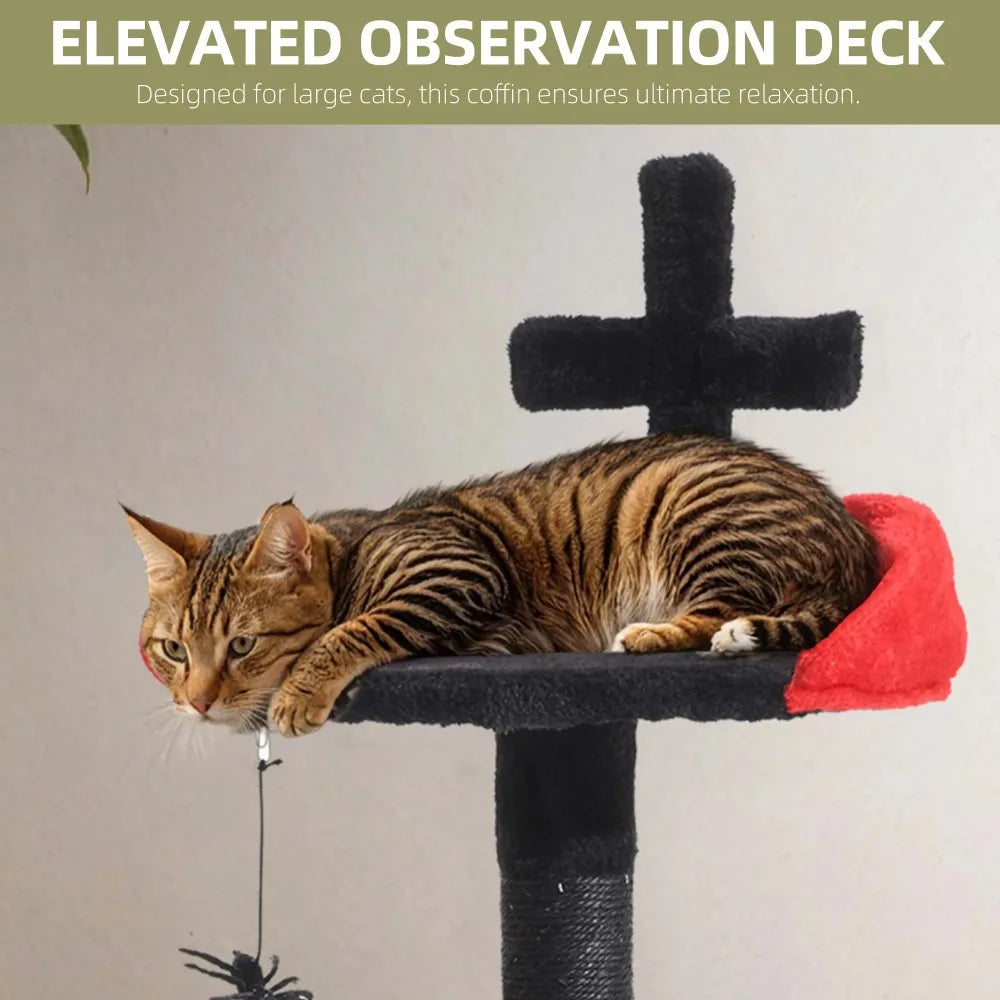 Vodapet 38.5" Gothic Cat Tree with Coffin Bed – Halloween Cat Tower with Scratching Posts, Black