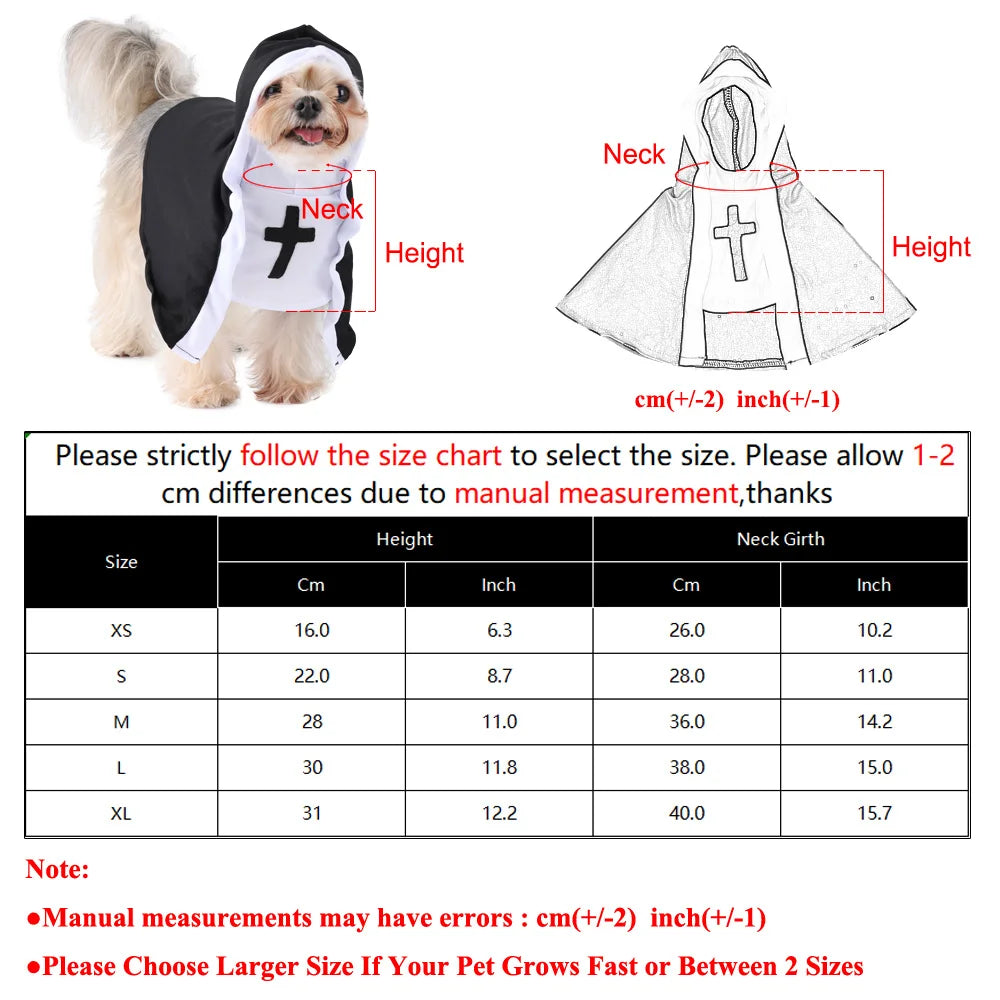 Vodapet Halloween Nun Costume for Cats & Small Dogs – Funny Cross Print Pet Outfit