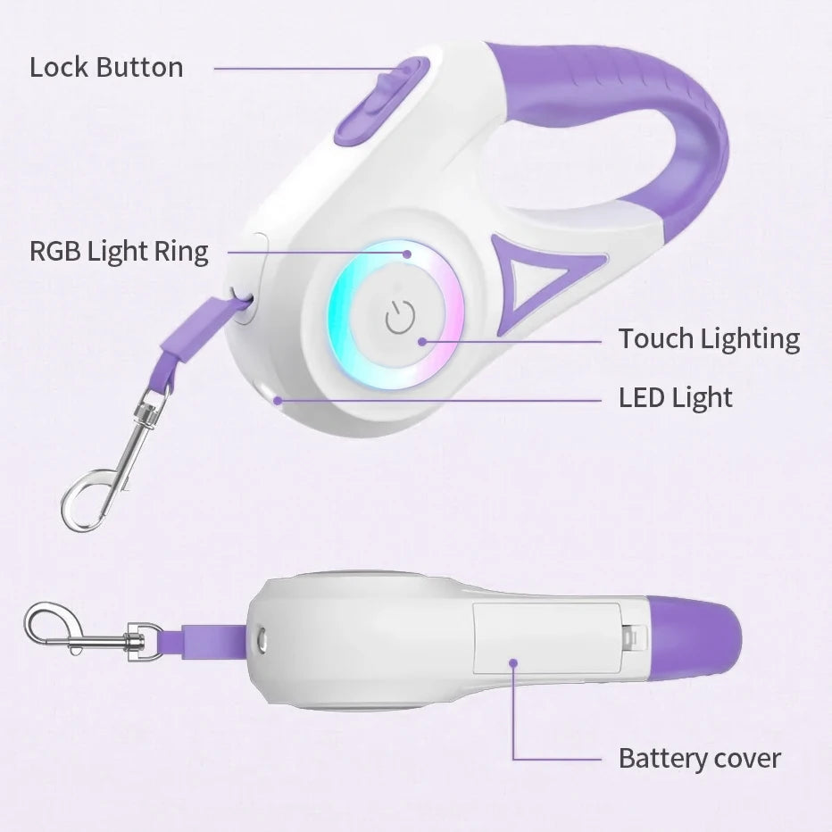 Vodapet LED Retractable Leash with Flashlight – 3m/5m for Small to Large Dogs & Cats