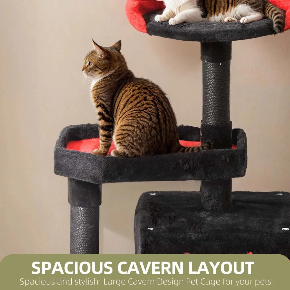 Vodapet 38.5" Gothic Cat Tree with Coffin Bed – Halloween Cat Tower with Scratching Posts, Black