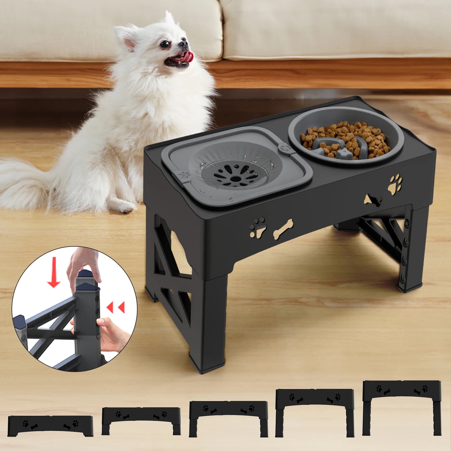 Vodapet 3-in-1 Adjustable Double Slow Pet Feeder