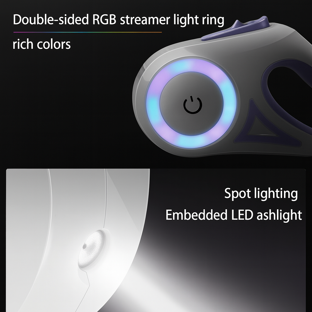 Vodapet LED Retractable Leash with Flashlight – 3m/5m for Small to Large Dogs & Cats