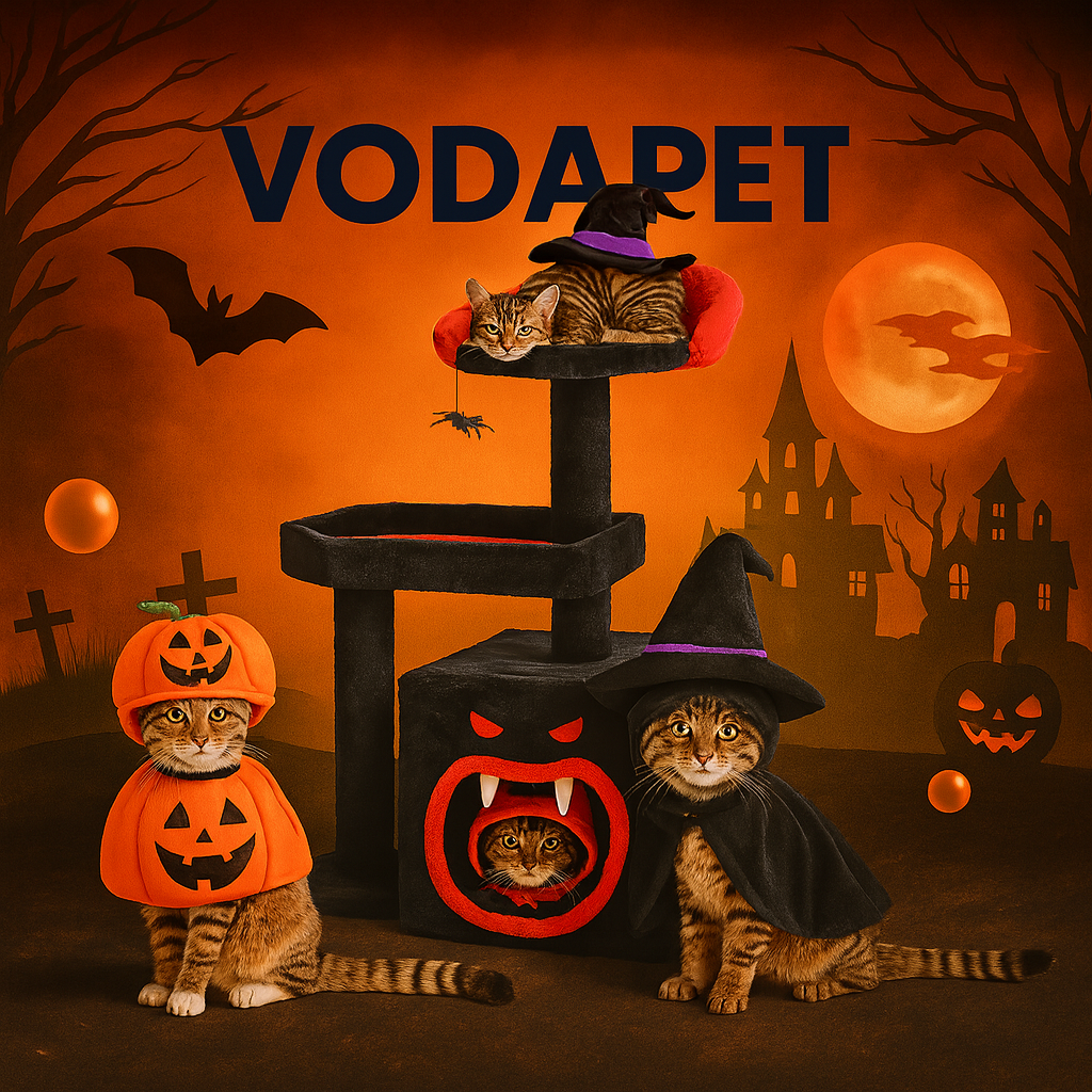 Vodapet 38.5" Gothic Cat Tree with Coffin Bed – Halloween Cat Tower with Scratching Posts, Black