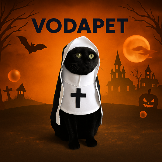Vodapet Halloween Nun Costume for Cats & Small Dogs – Funny Cross Print Pet Outfit