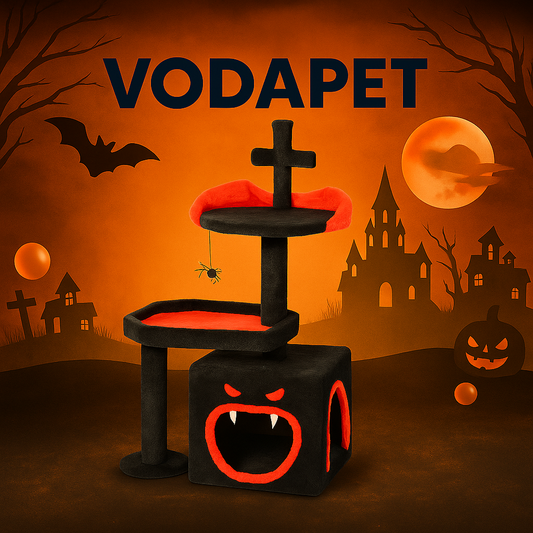 Vodapet 38.5" Gothic Cat Tree with Coffin Bed – Halloween Cat Tower with Scratching Posts, Black