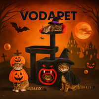 Vodapet 38.5" Gothic Cat Tree with Coffin Bed – Halloween Cat Tower with Scratching Posts, Black